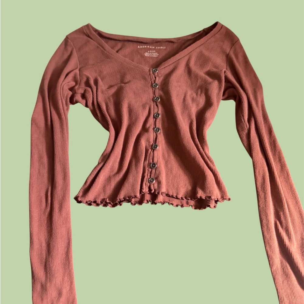American Eagle Outfitters Women's Terracotta Button-Up Blouse vintage y2k